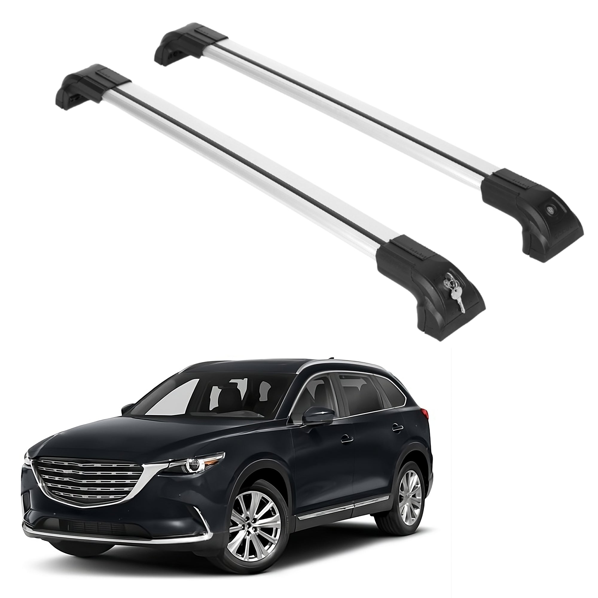Heavy Duty Roof Rack Crossbars Fits Mazda CX-9 2016-2023 for Flush Rails Silver