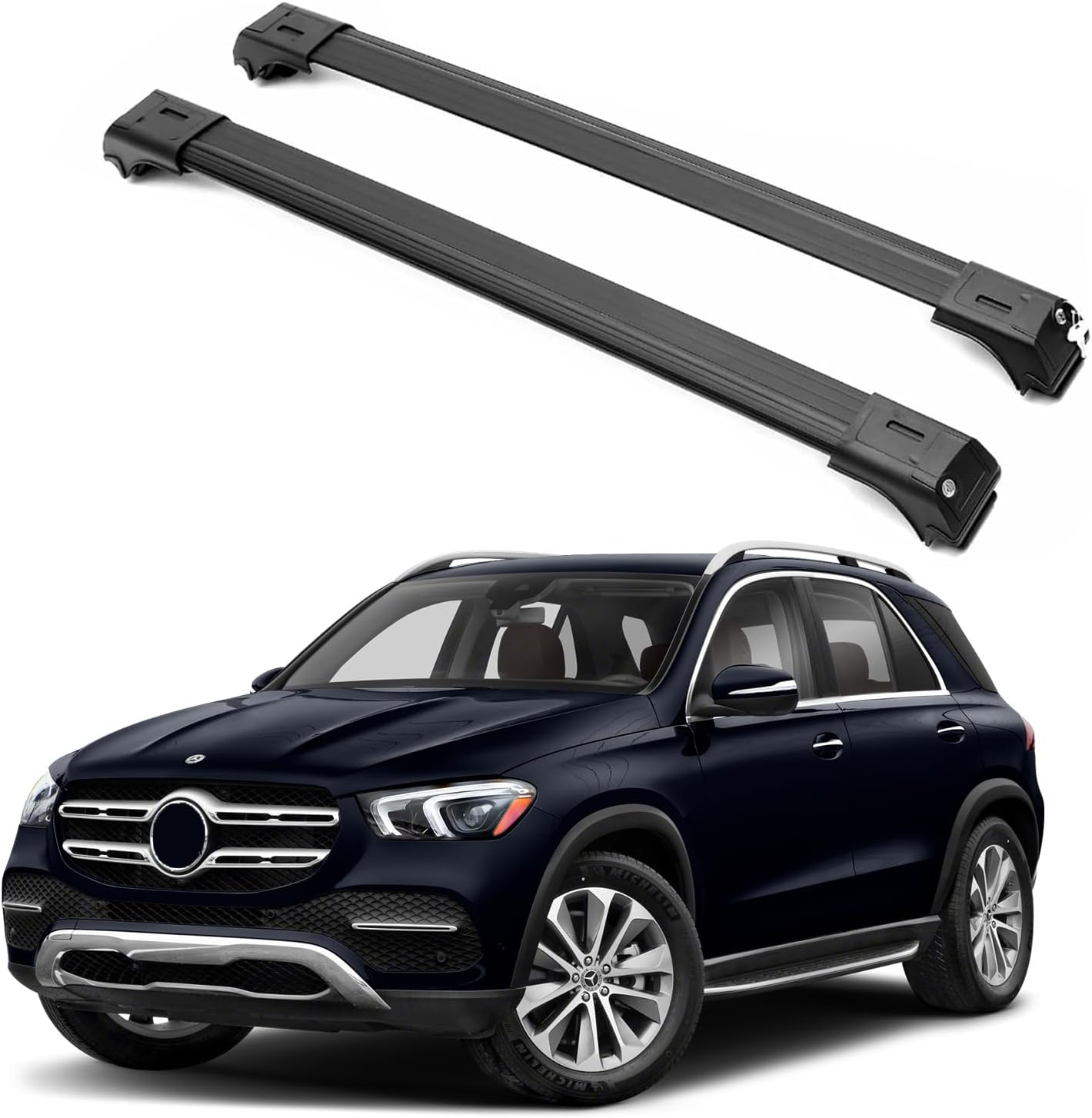 2 Piece Lockable Roof Rack Cross Bars -Fits Mercedes GLE Class 15-19 -Black