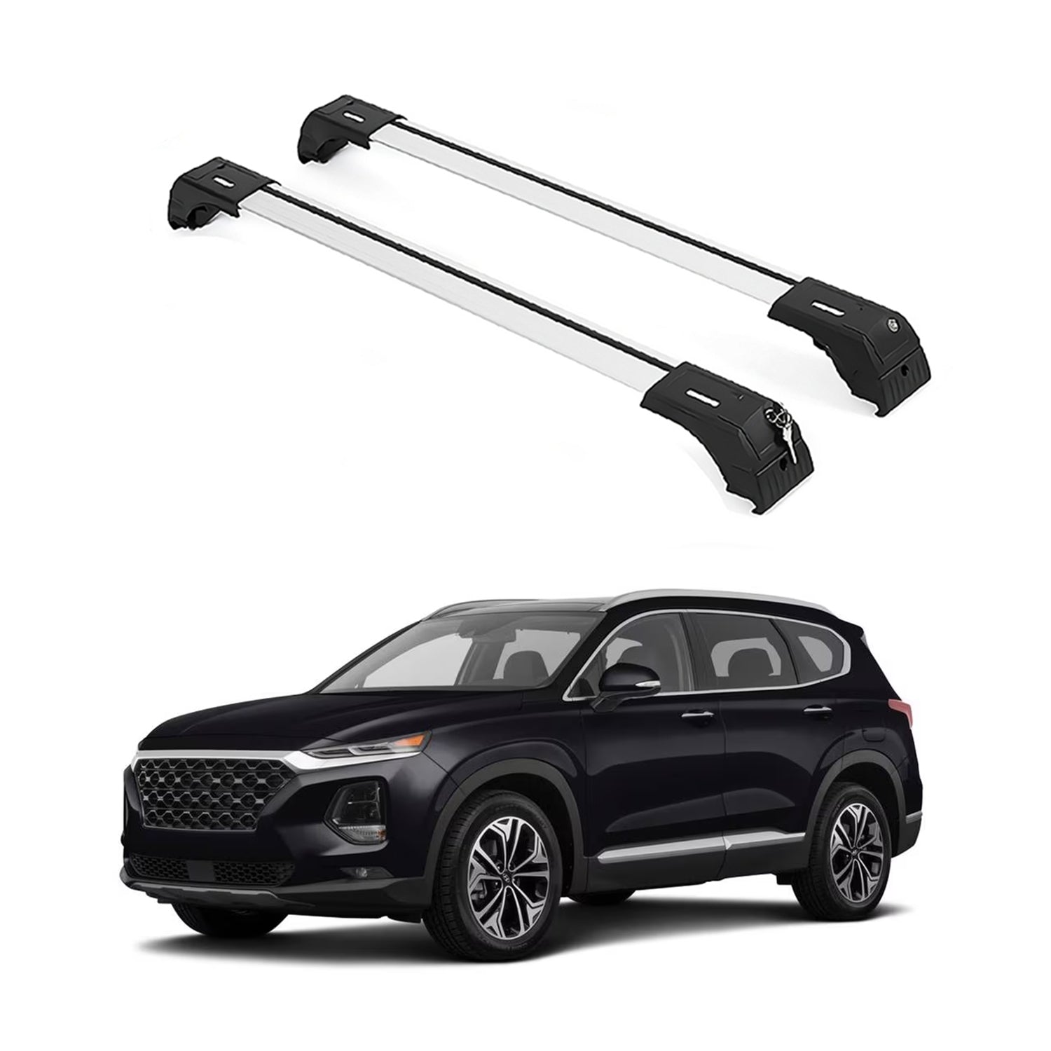 Erkul Roof Rack Cross Bars for Hyundai Santa Fe 2019-2023 Luggage Kayak Canoe Bike | Silver