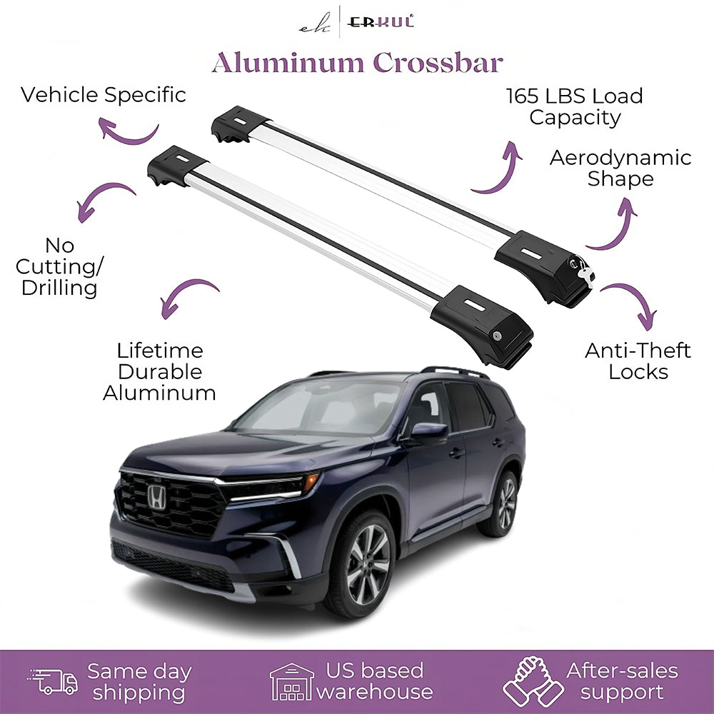 ERKUL Roof Rack Cross Bars Fits Honda Pilot 2023-2026 Fits Raised Rails Silver