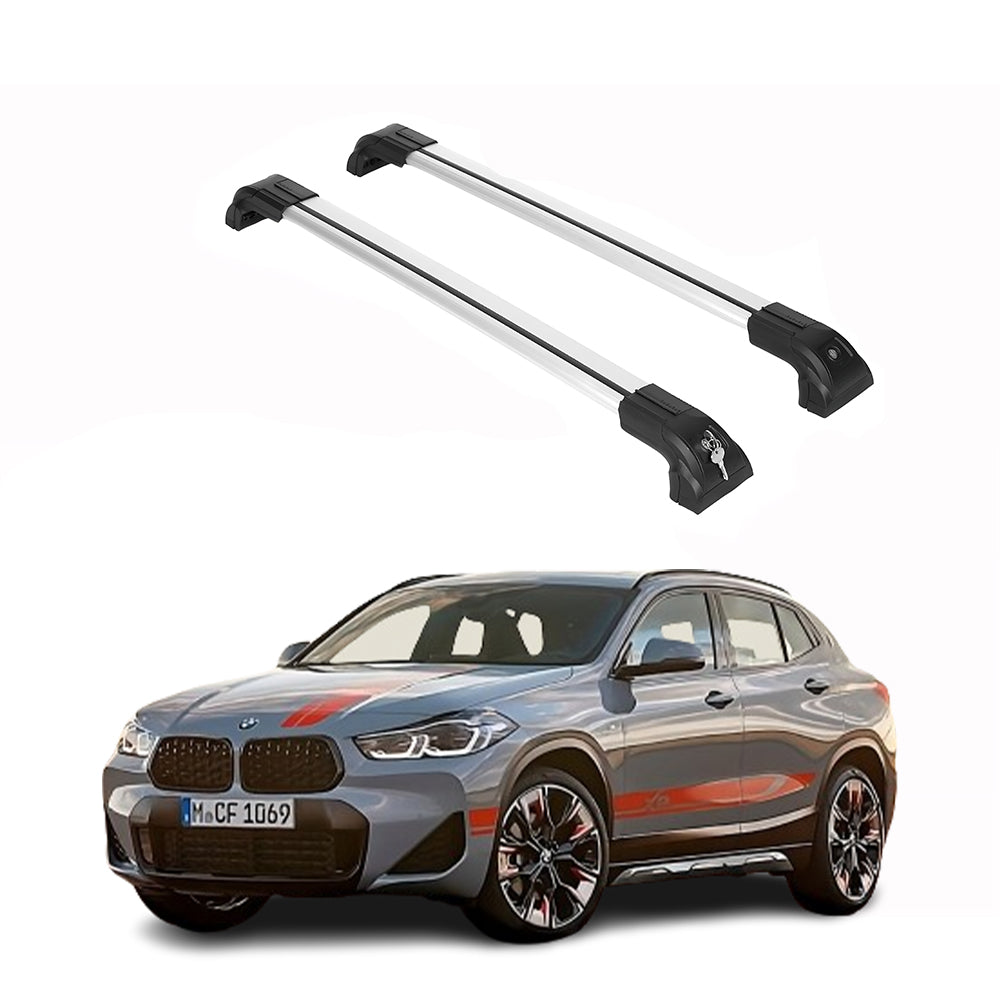 Heavy Duty 220 lbs Roof Rack Cross Bars Fits BMW X2 2018-2023 With Metal Mounts Silver