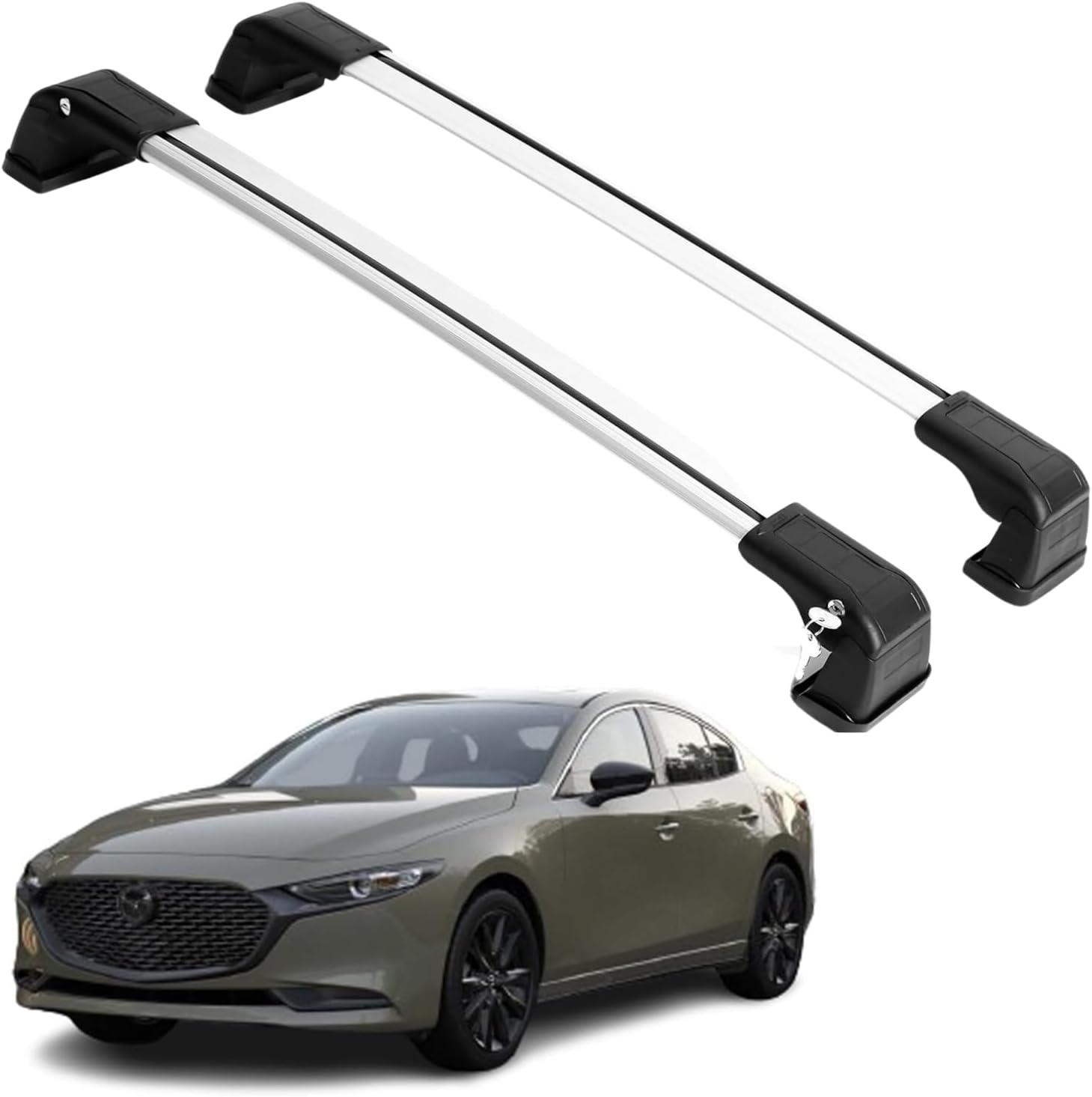 ERKUL Roof Rack Cross Bars Fits Mazda 3 2014-2025 Aluminum Lockable Silver