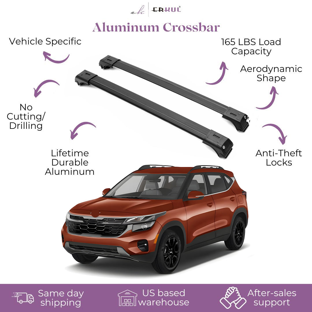 ERKUL Roof Rack Cross Bars Fits Kia Seltos 2021-2026 Aluminum Lockable Black