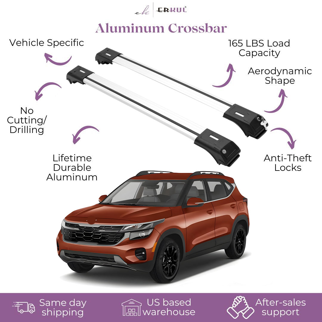 ERKUL Roof Rack Cross Bars Fits Kia Seltos 2021-2026 Aluminum Lockable Silver