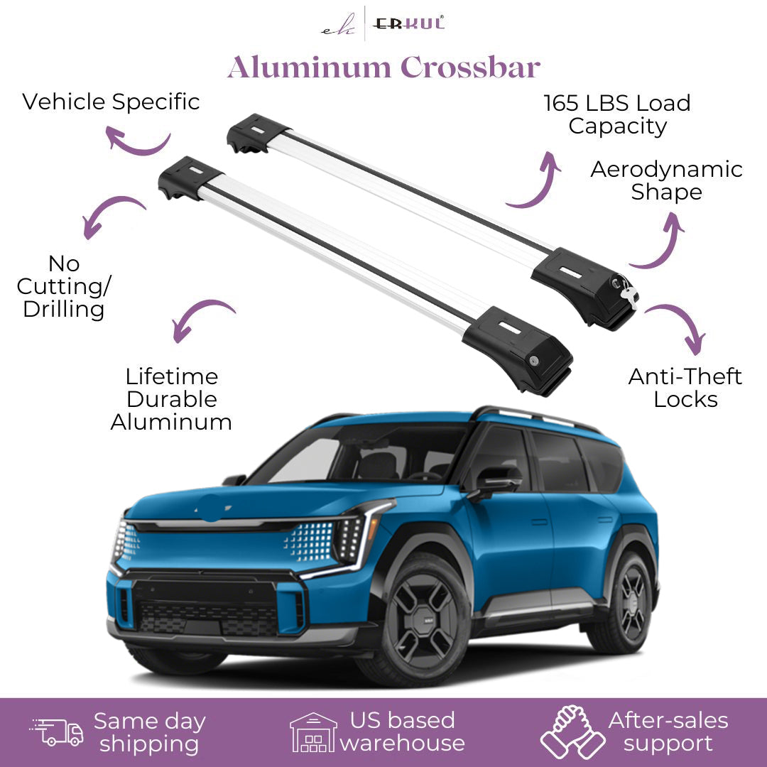 220lbs Roof Rack Cross Bars for Kia EV9 2024-2026 GT-Line - Silver (2 Pcs)