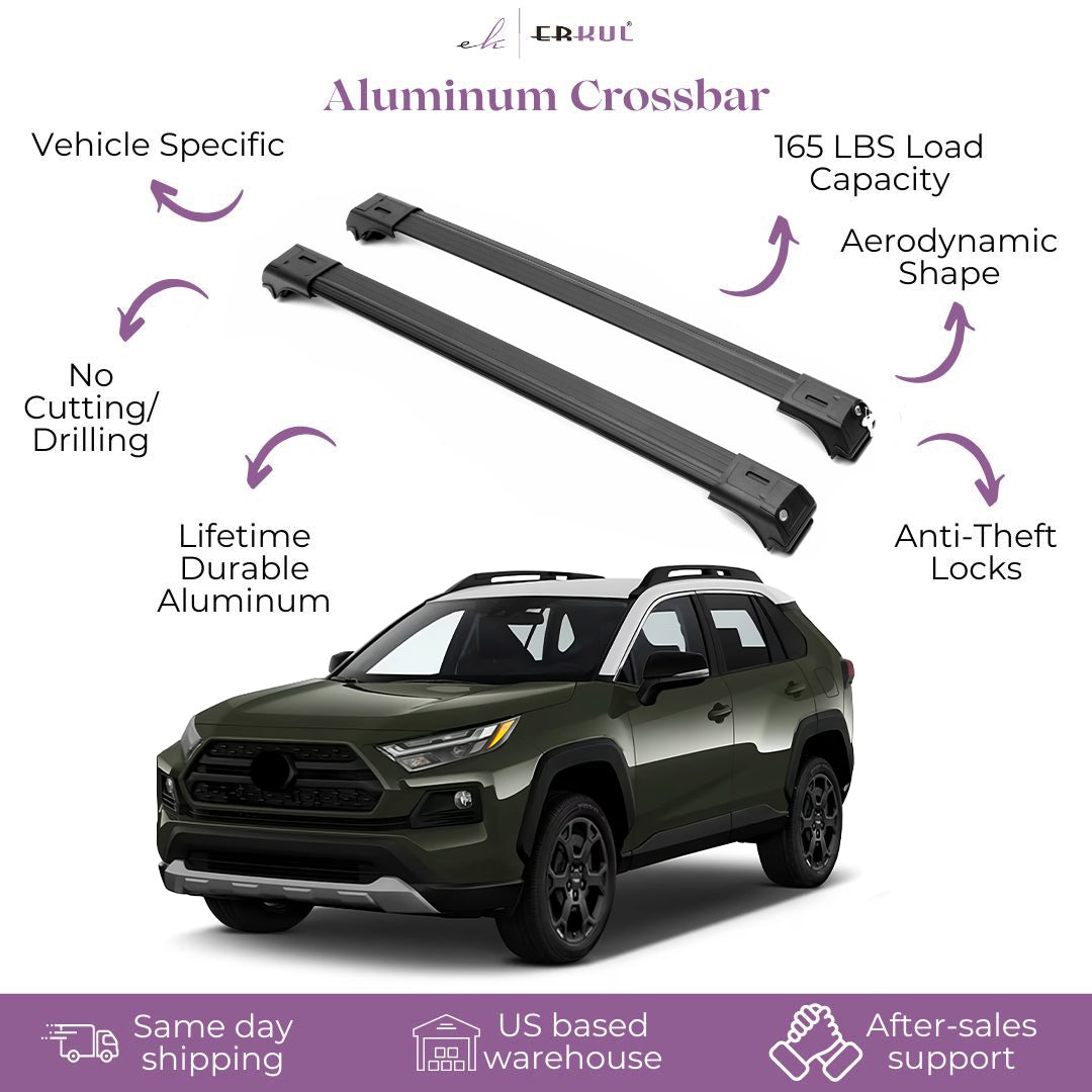 ERKUL Roof Rack Cross Bars Fits Toyota RAV4 2019-2025 Aluminum Lockable Black