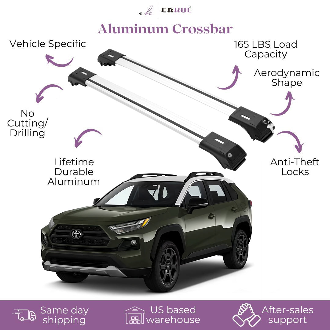 ERKUL Roof Rack Cross Bars Fits Toyota RAV4 2019-2025 Aluminum Lockable Silver