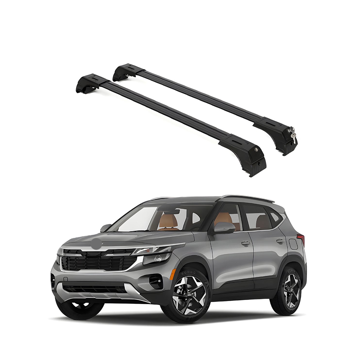ERKUL Roof Rack Cross Bars Fits Kia Seltos 2021-2026 Aluminum Lockable Black