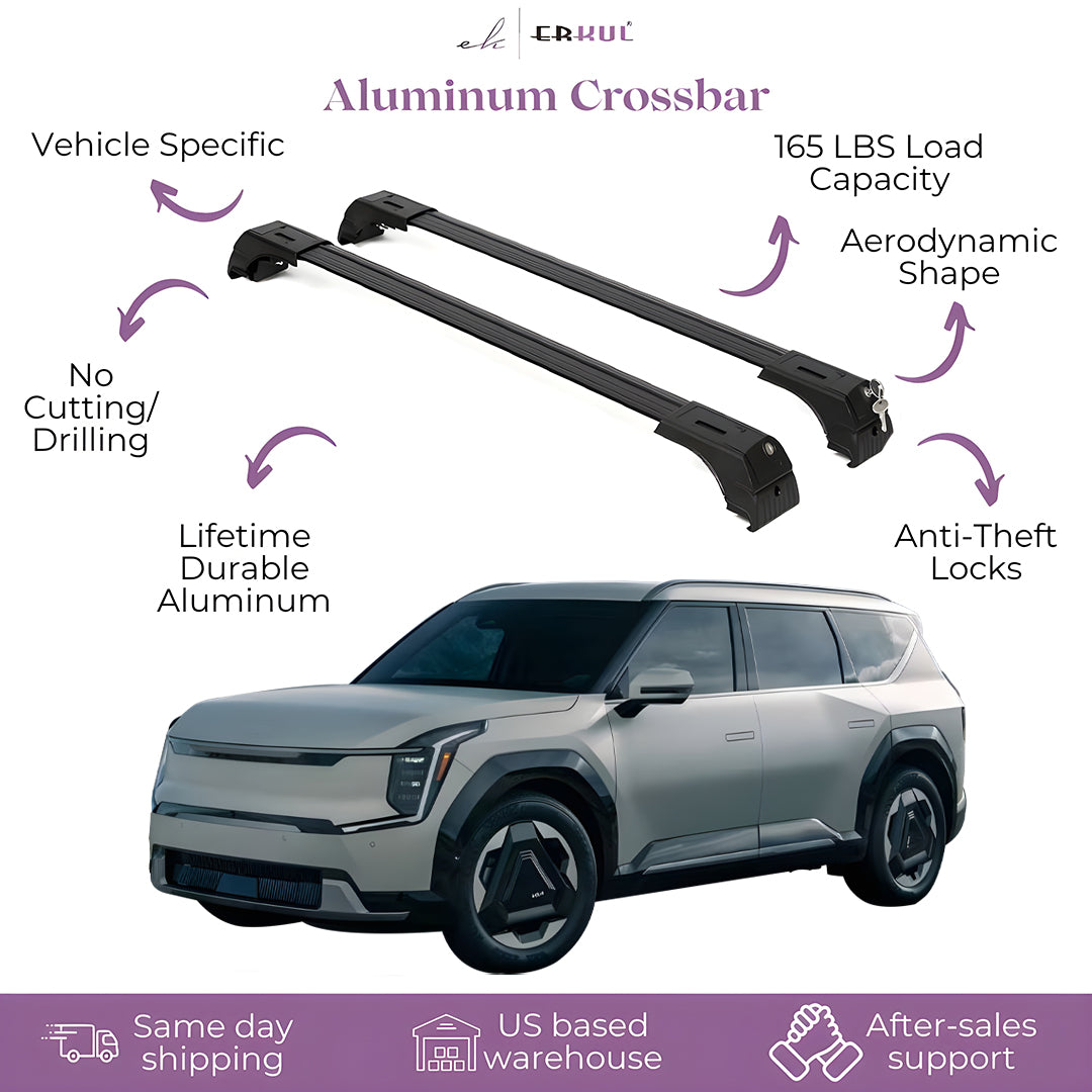 ERKUL Roof Rack Cross Bars Fits Kia EV9 2024-2025 Aluminum Lockable Black