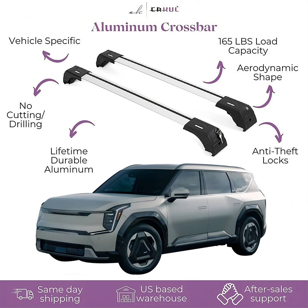 ERKUL Roof Rack Cross Bars Fits Kia EV9 2024-2025 Aluminum Lockable Silver