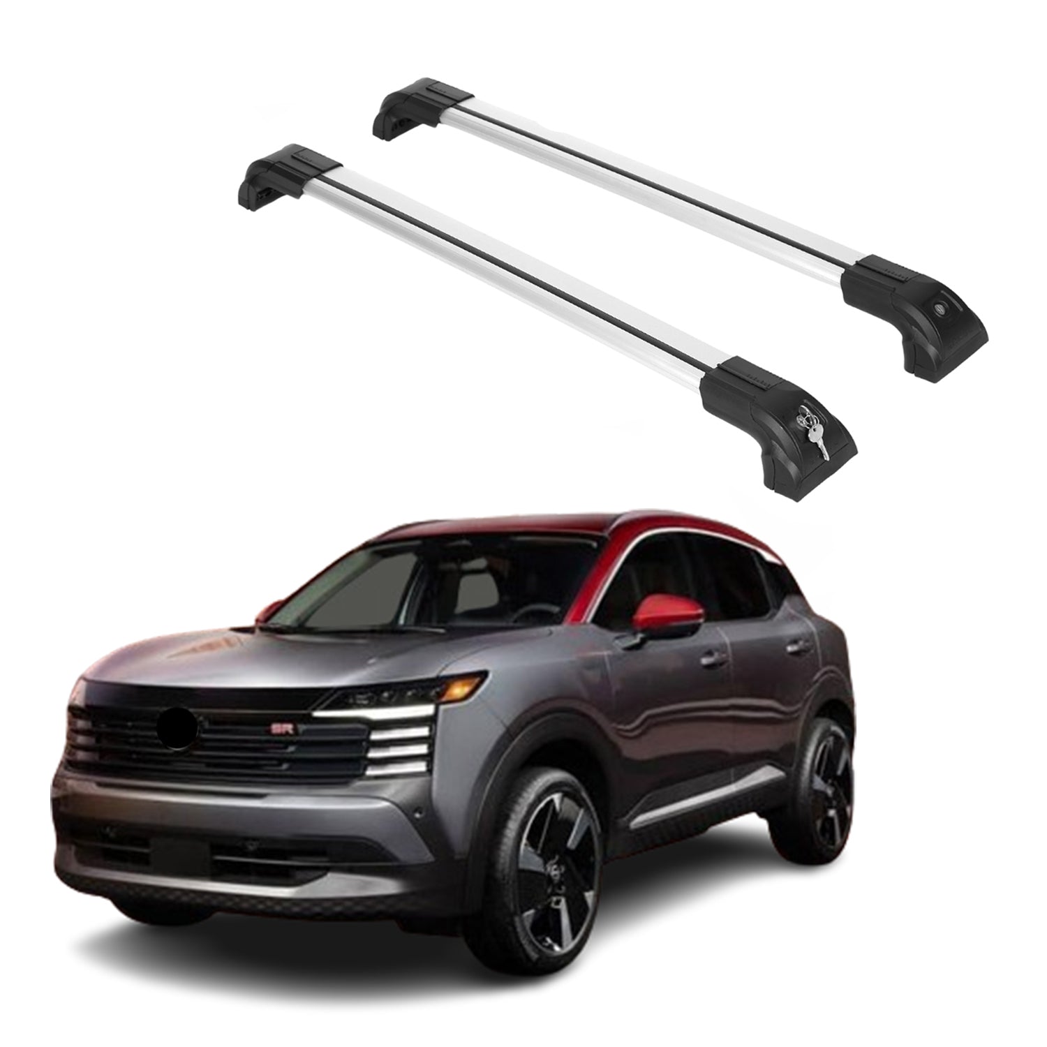Heavy Duty Roof Rack Crossbars Fit Nissan Kicks 2018-2024 for Flush Rails Silver