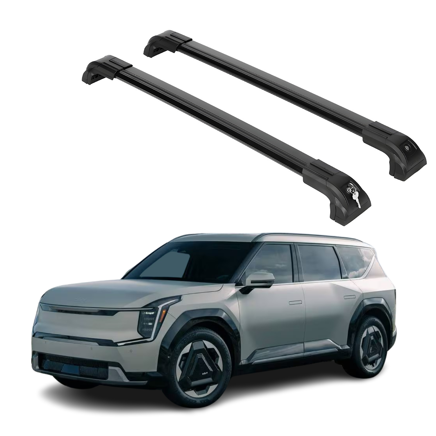 Heavy Duty Roof Rack Crossbars Fits Kia EV9 2024-2026 for Flush Rails Black