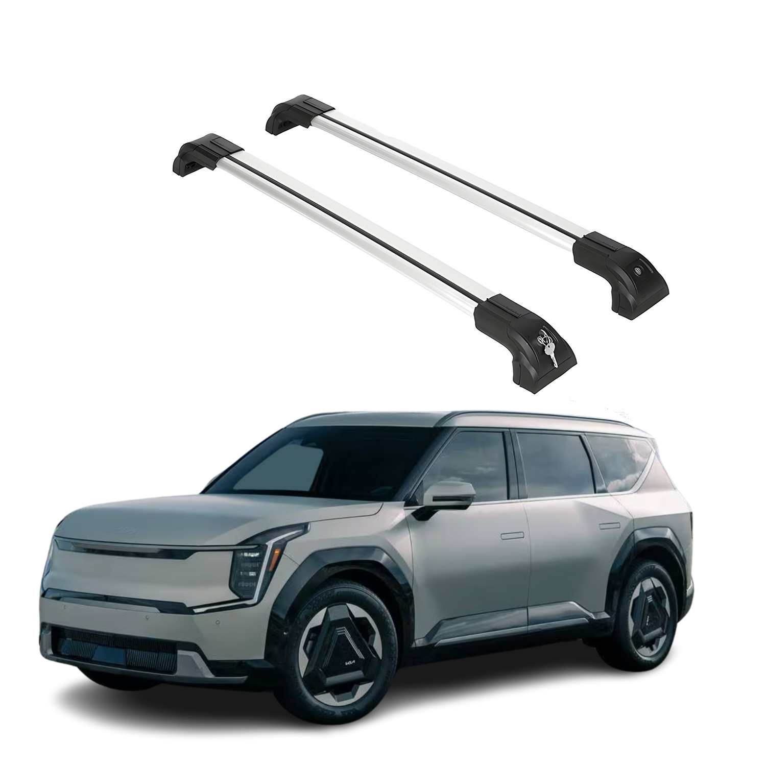 Heavy Duty Roof Rack Crossbars Fits Kia EV9 2024-2026 for Flush Rails Silver