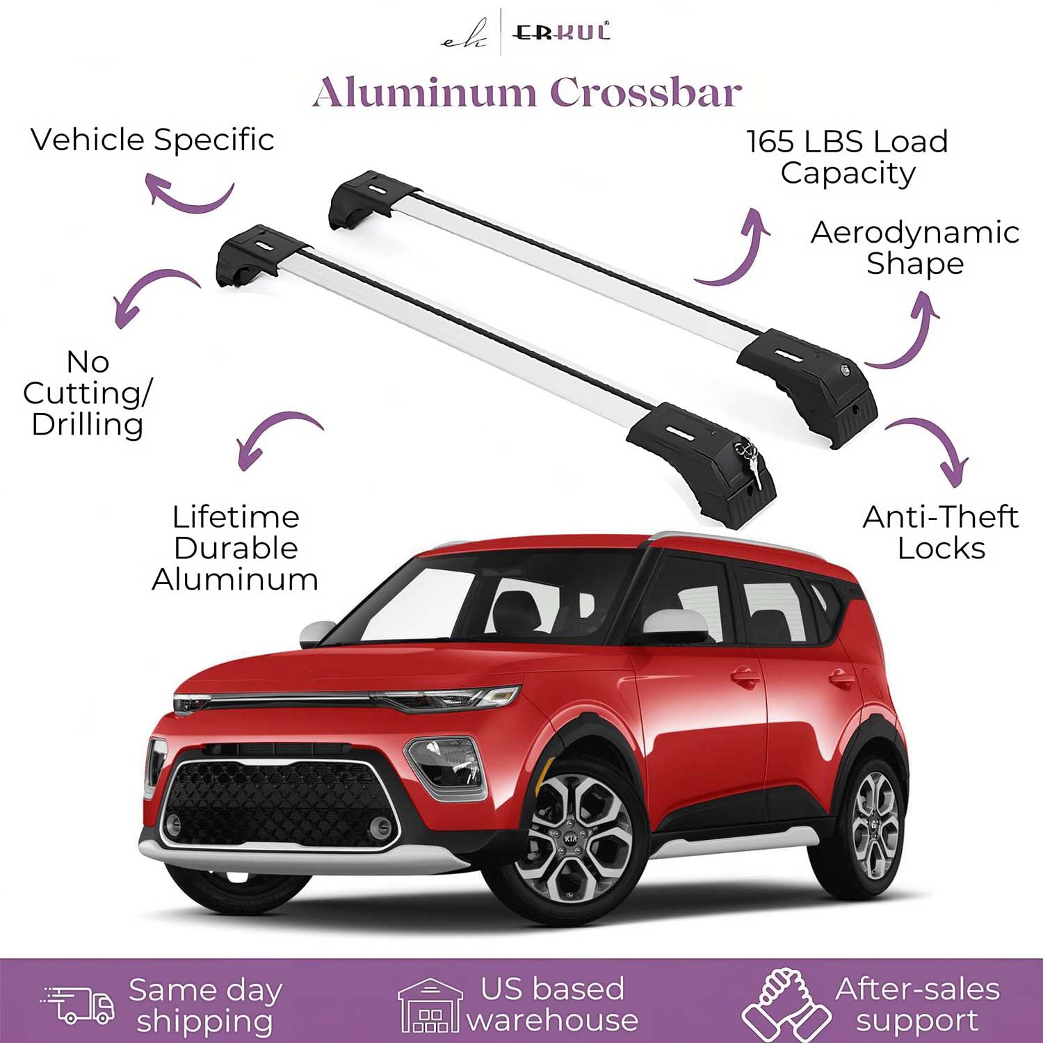 Fits Kia Soul 2014-2019 with Factory Rails 2PCS Roof Rack Cross Bars 165 LBS