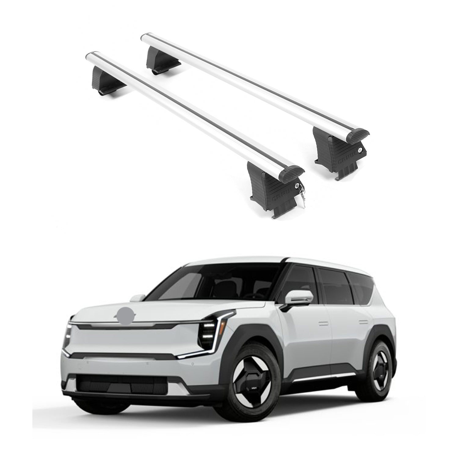 ERKUL Roof Rack Crossbars Fits Kia EV9 2024-2026 Naked Roof Aluminum Silver