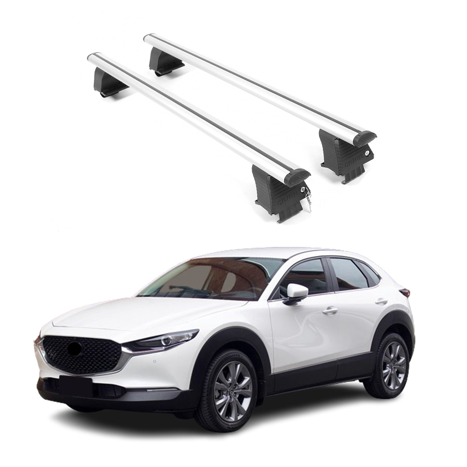 ERKUL Roof Rack Crossbars Fits Mazda CX-30 2020-2026 Naked Roof Aluminum Silver