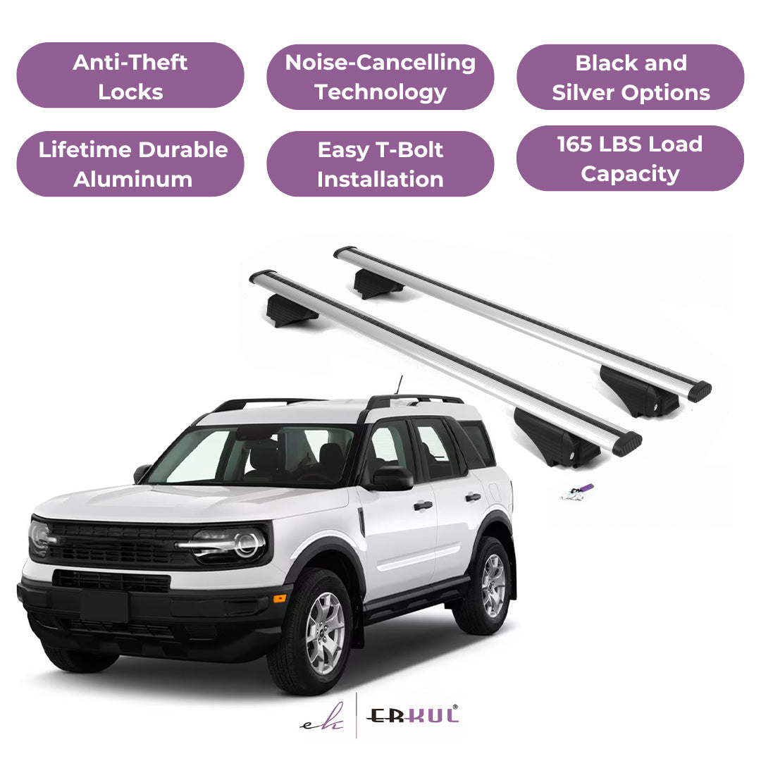 ERKUL Roof Rack Crossbars for Ford Bronco Sport 2021-2026 for Raised Rails-Silver