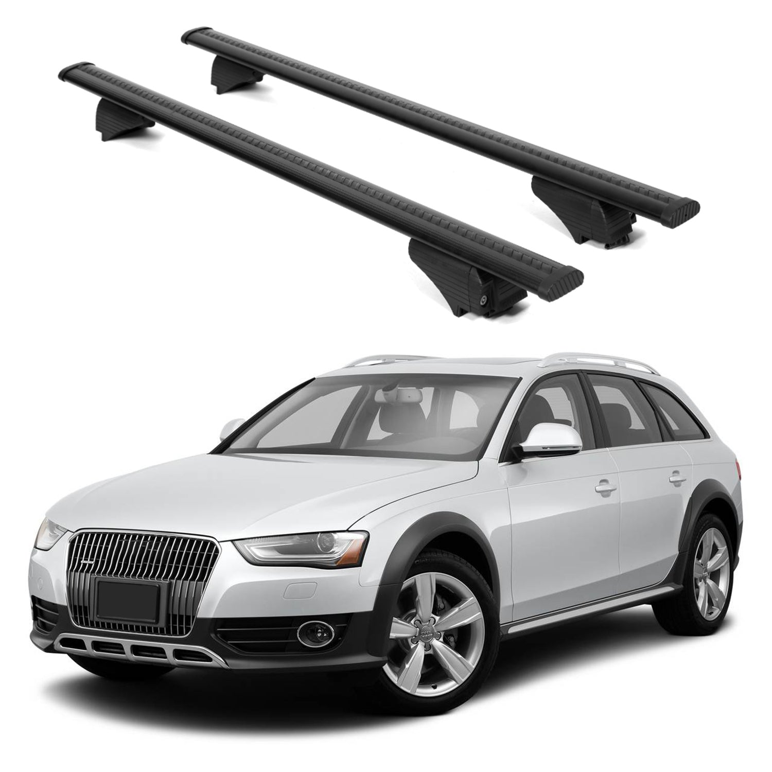 ERKUL Roof Rack Cross Bars for Audi A4 (B8) Allroad 2008 2015 For Raised Rails - Black
