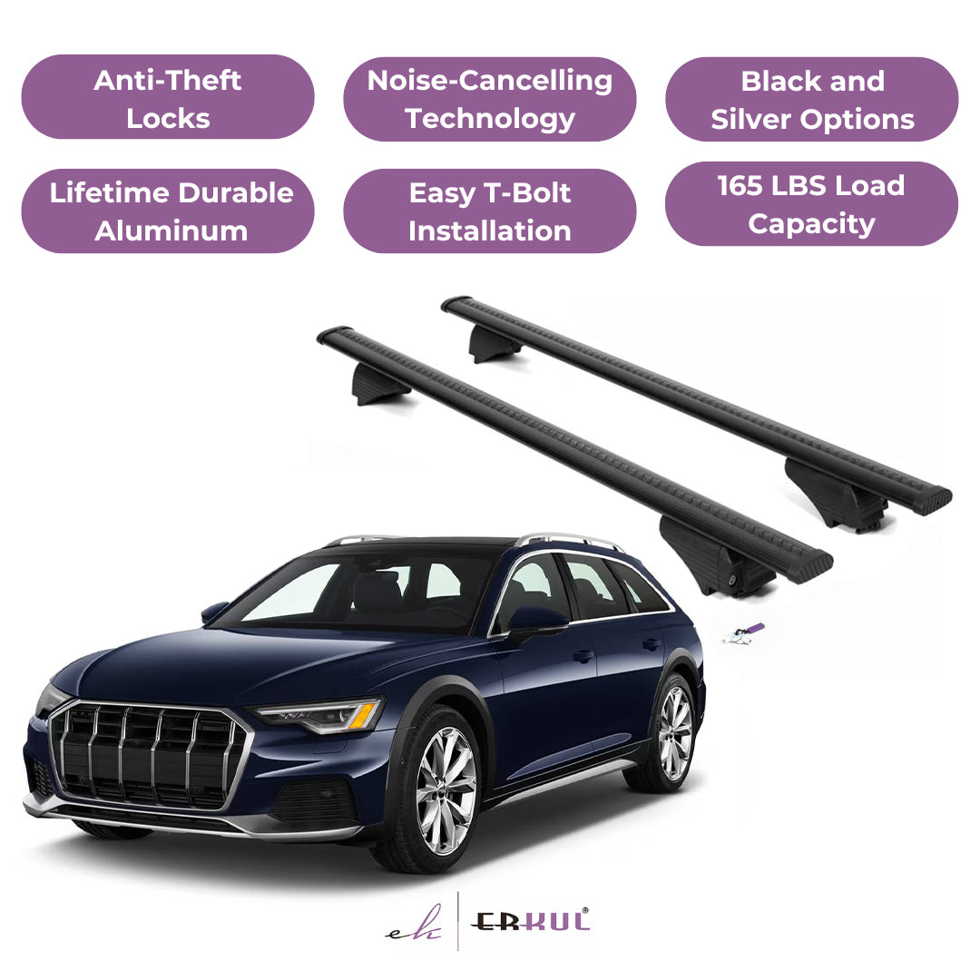 Roof Rack Cross Bars with Extended Bar Design for Audi A6 Allroad 2020-2024 -Black