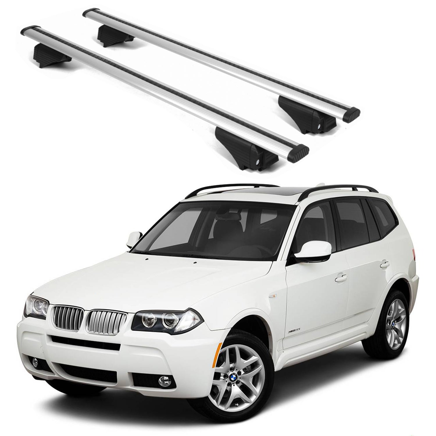 ERKUL Roof Rack Cross Bars for BMW X3 (E83) 2004-2010 for Raised Rails - Silver