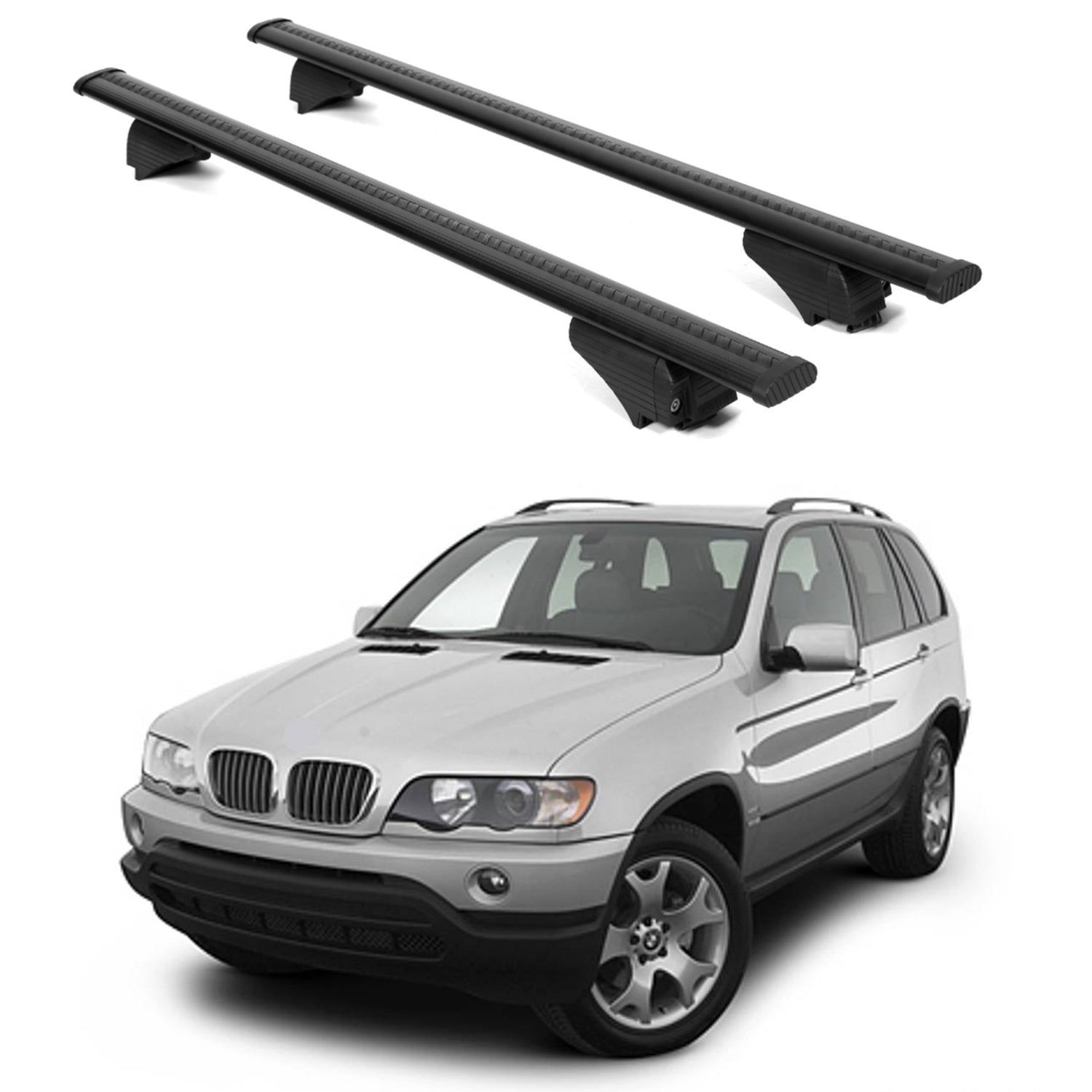 ERKUL Roof Rack Cross Bars for BMW X5 (E53) 2000 2006 For Raised Rails - Black