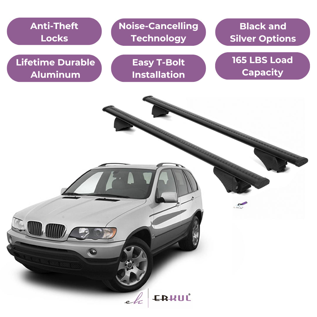 ERKUL Roof Rack Cross Bars for BMW X5 (E53) 2000-2006 for Raised Rails - Black