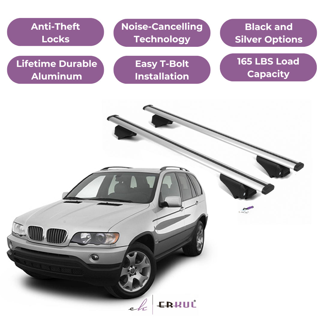 Roof Rack Cross Bars with Extended Bar Design for BMW X5 (E53) 2000-2006 - Silver
