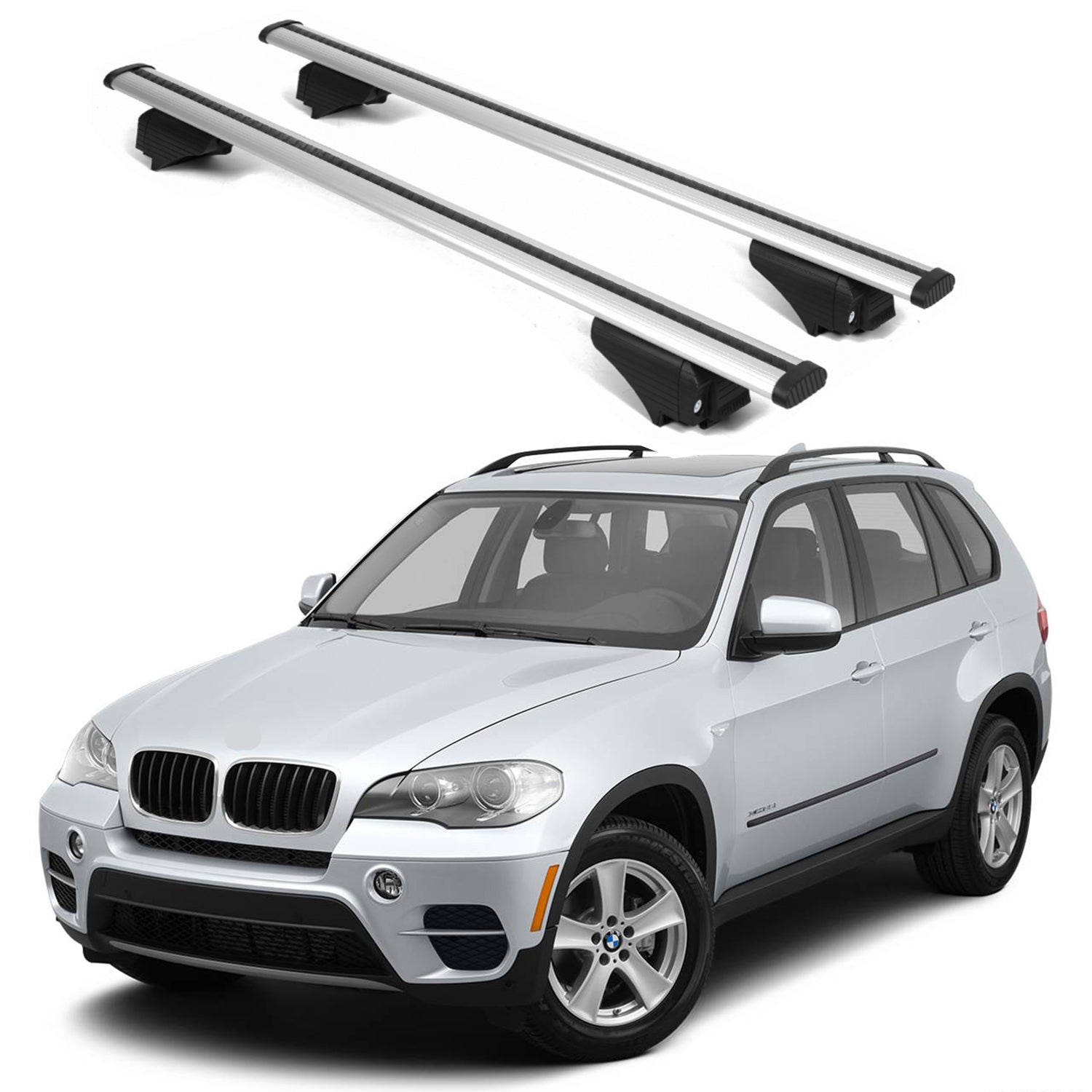 ERKUL Roof Rack Cross Bars for BMW X5 (E70) 2007-2013 for Raised Rails - Silver