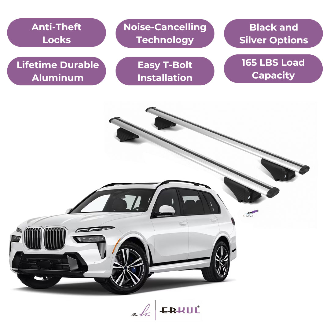 ERKUL Roof Rack Cross Bars for BMW X7 (G07) 2019-2025 for Raised Rails - Silver