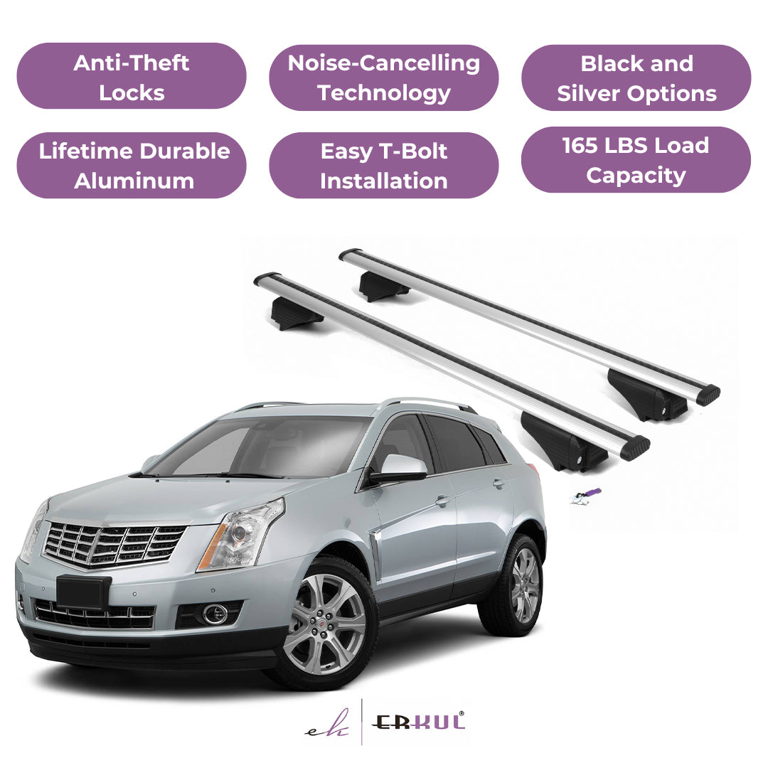 ERKUL Roof Rack Cross Bars for Cadillac SRX 2010-2016 for Raised Rails - Silver