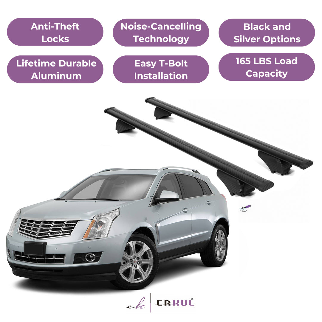 ERKUL Roof Rack Cross Bars for Cadillac SRX 2010-2016 for Raised Rails - Black