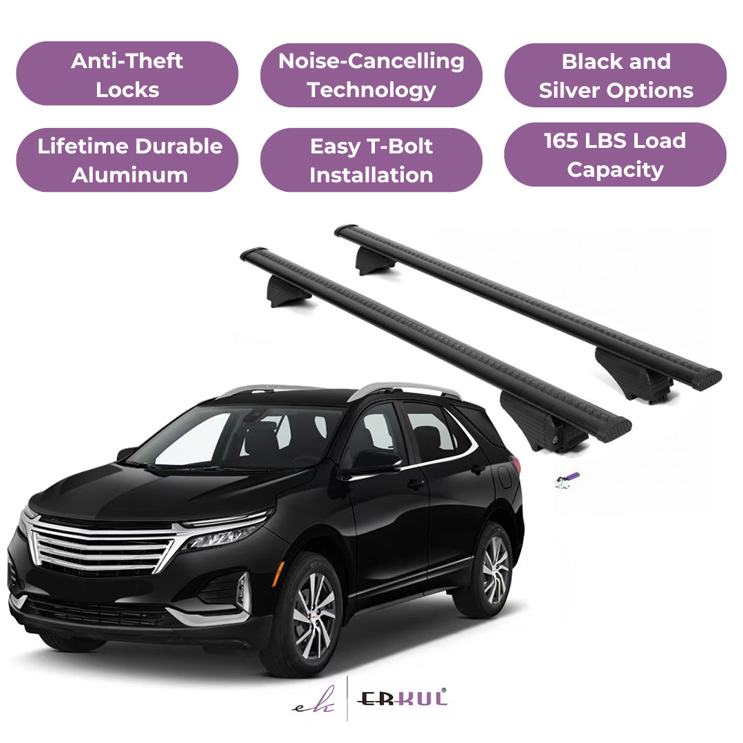 ERKUL Roof Rack Cross Bars for Chevy Equinox 2018-2024 for Raised Rails - Black
