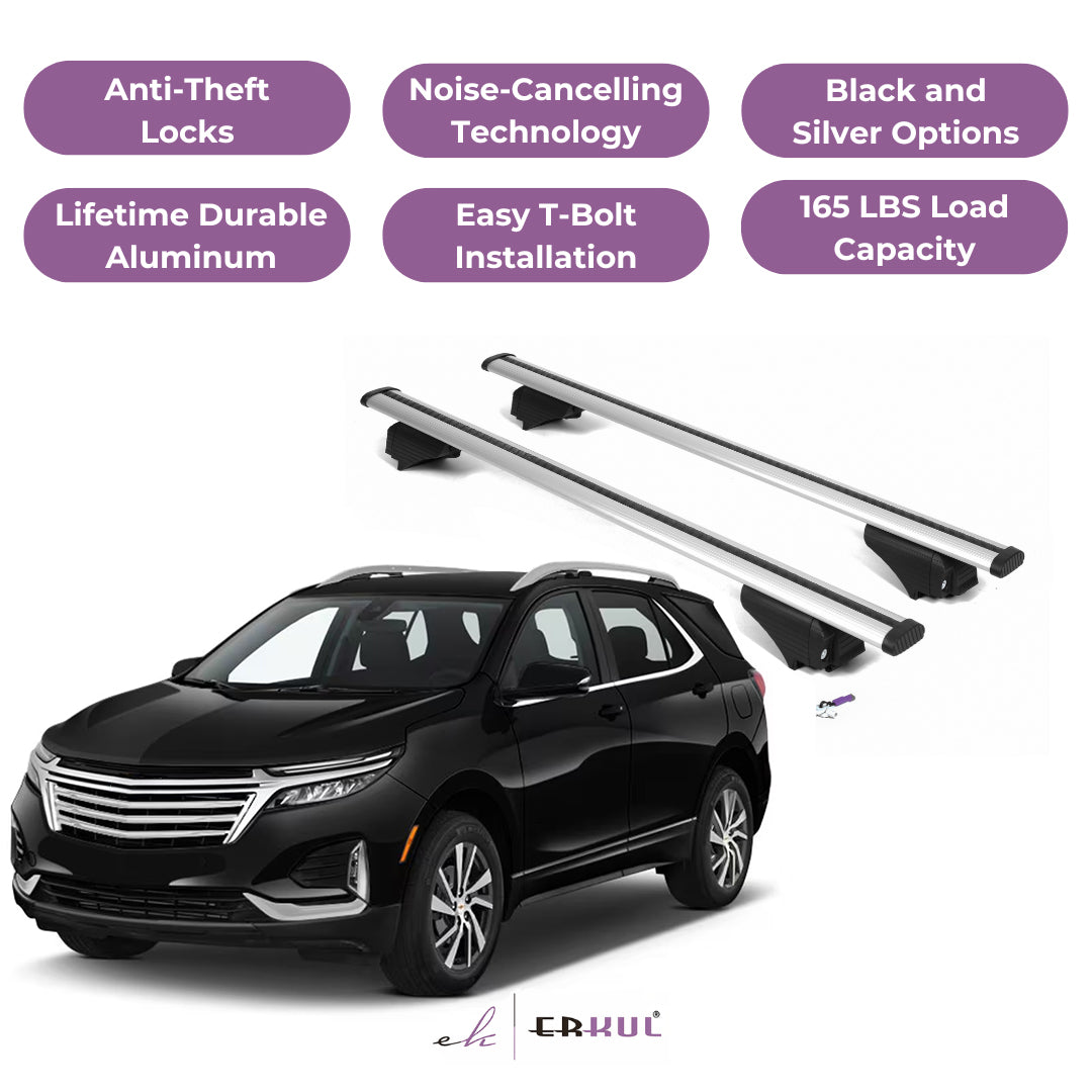 ERKUL Roof Rack Cross Bars for Chevy Equinox 2018-2024 for Raised Rails - Silver