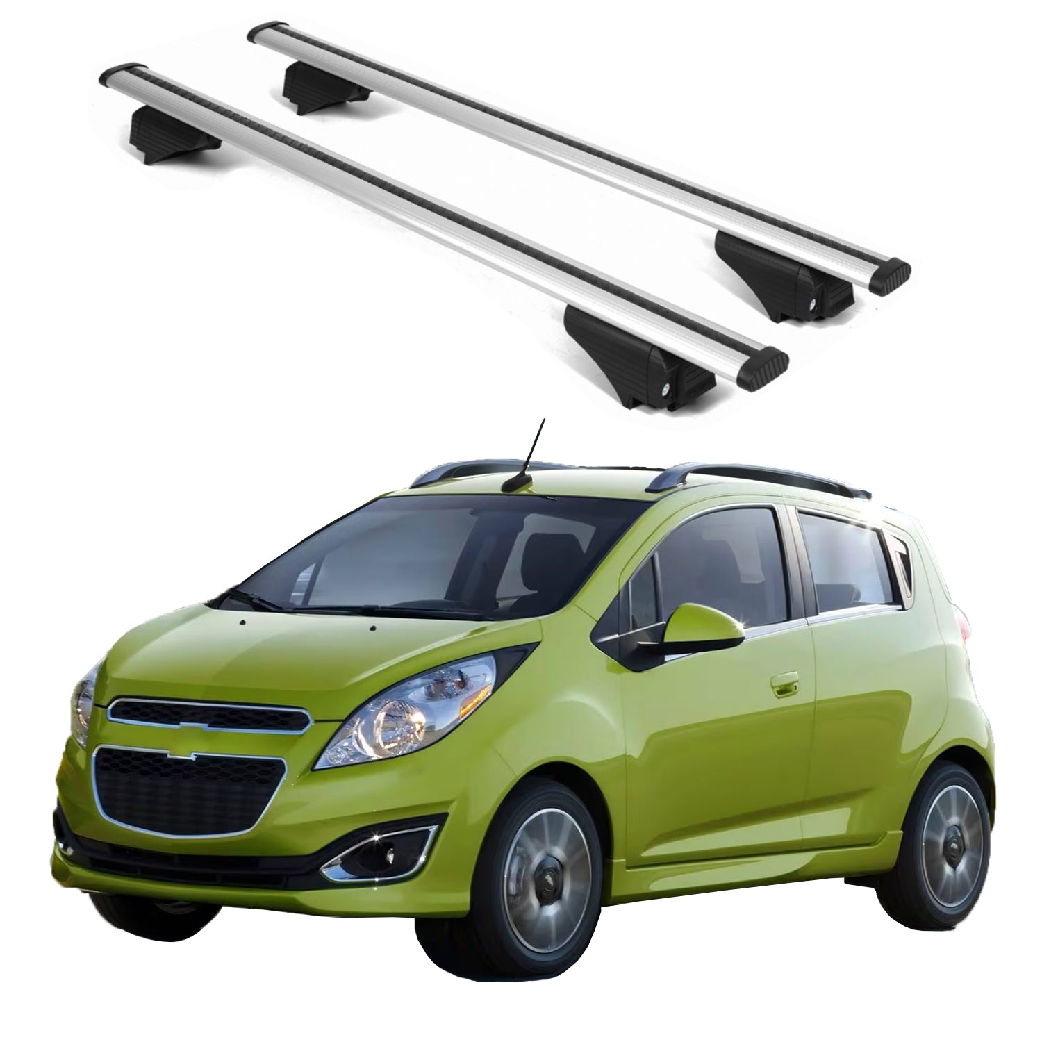ERKUL Roof Rack Cross Bars for Chevy Spark 2010-2015 for Raised Rails - Silver