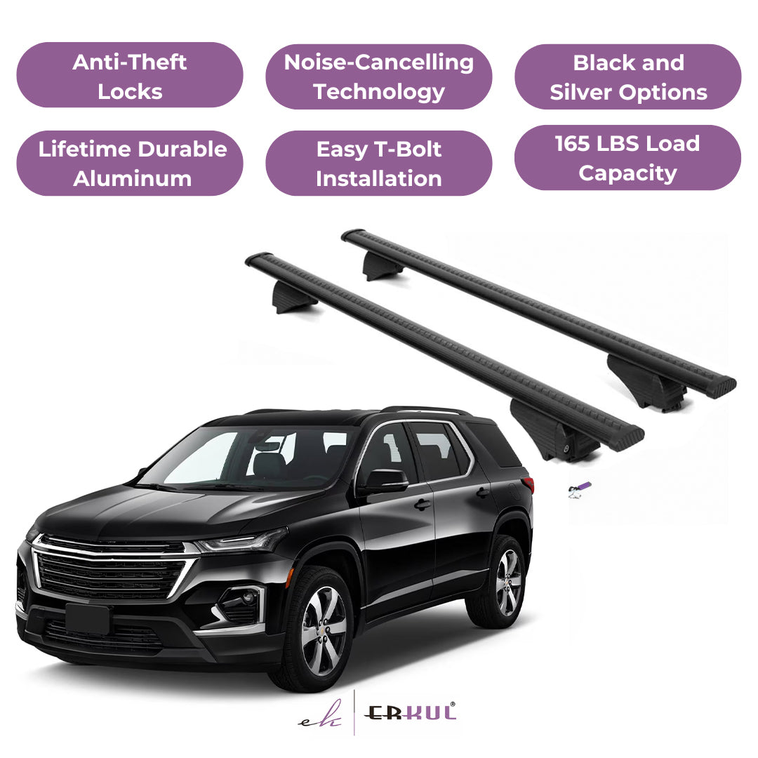 ERKUL Roof Rack Cross Bars for Chevy Traverse 2018-2023 for Raised Rails - Black