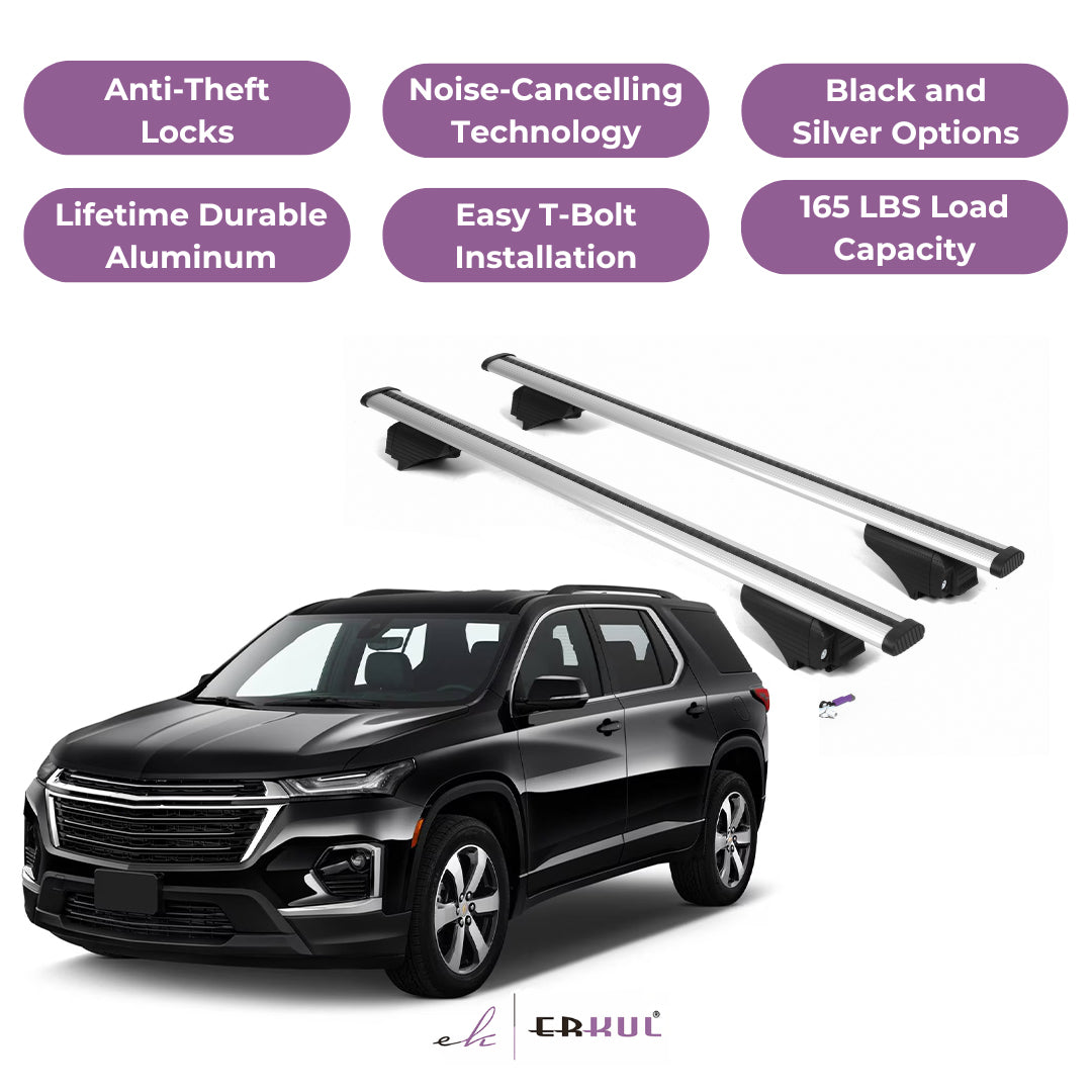 ERKUL Roof Rack Cross Bars for Chevy Traverse 2018-2023 for Raised Rails-Silver
