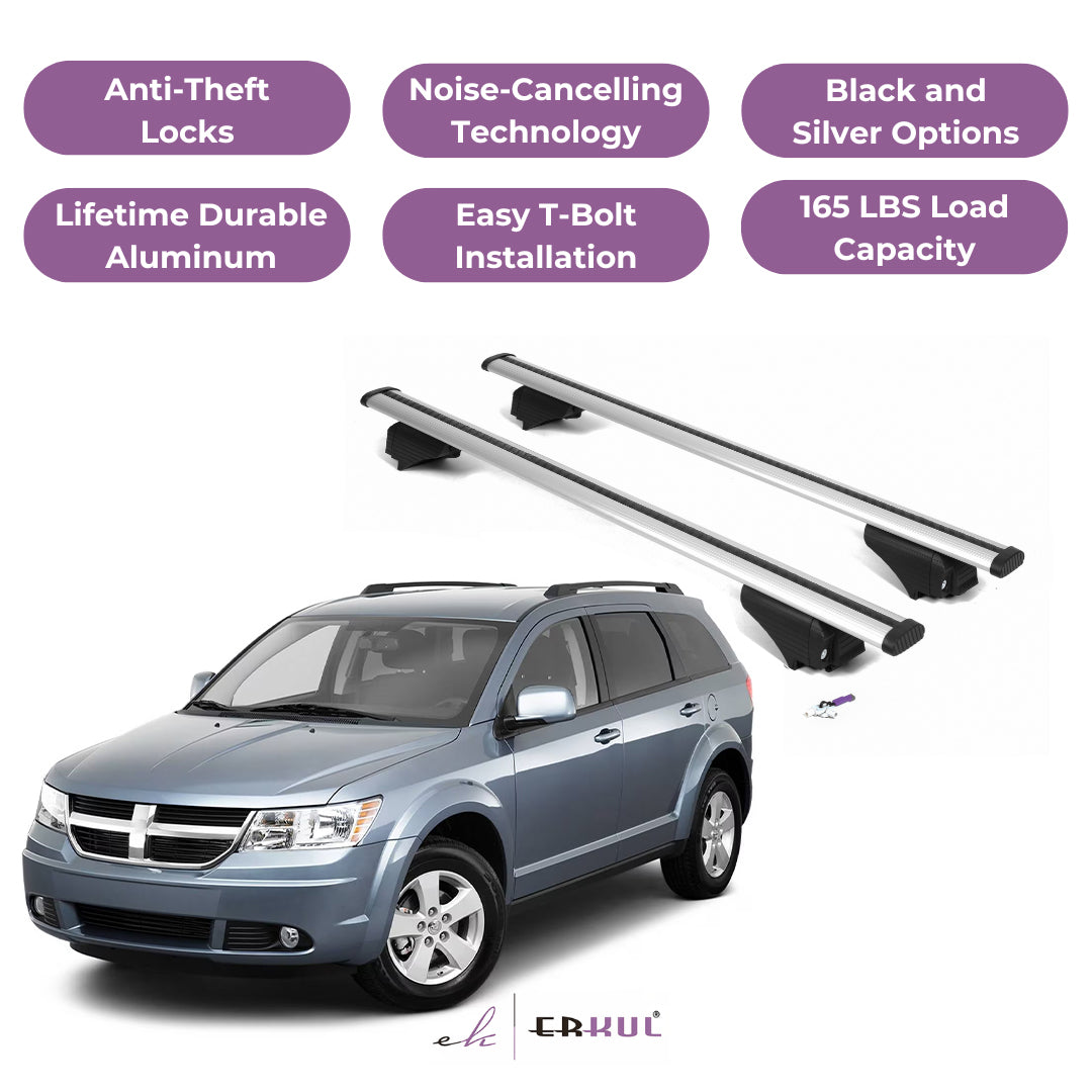 ERKUL Roof Rack Cross Bars for Dodge Journey 2008-2012 for Raised Rails - Silver