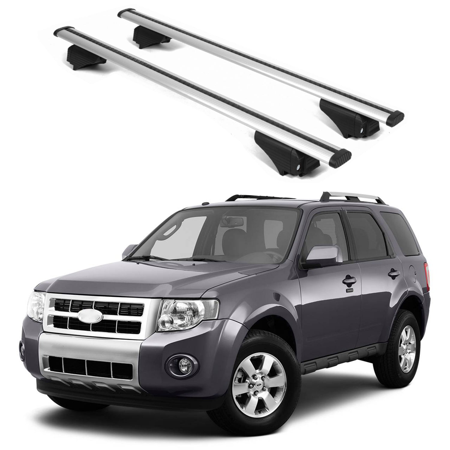 ERKUL Roof Rack Cross Bars for Ford Escape 2008-2012 for Raised Rails - Silver