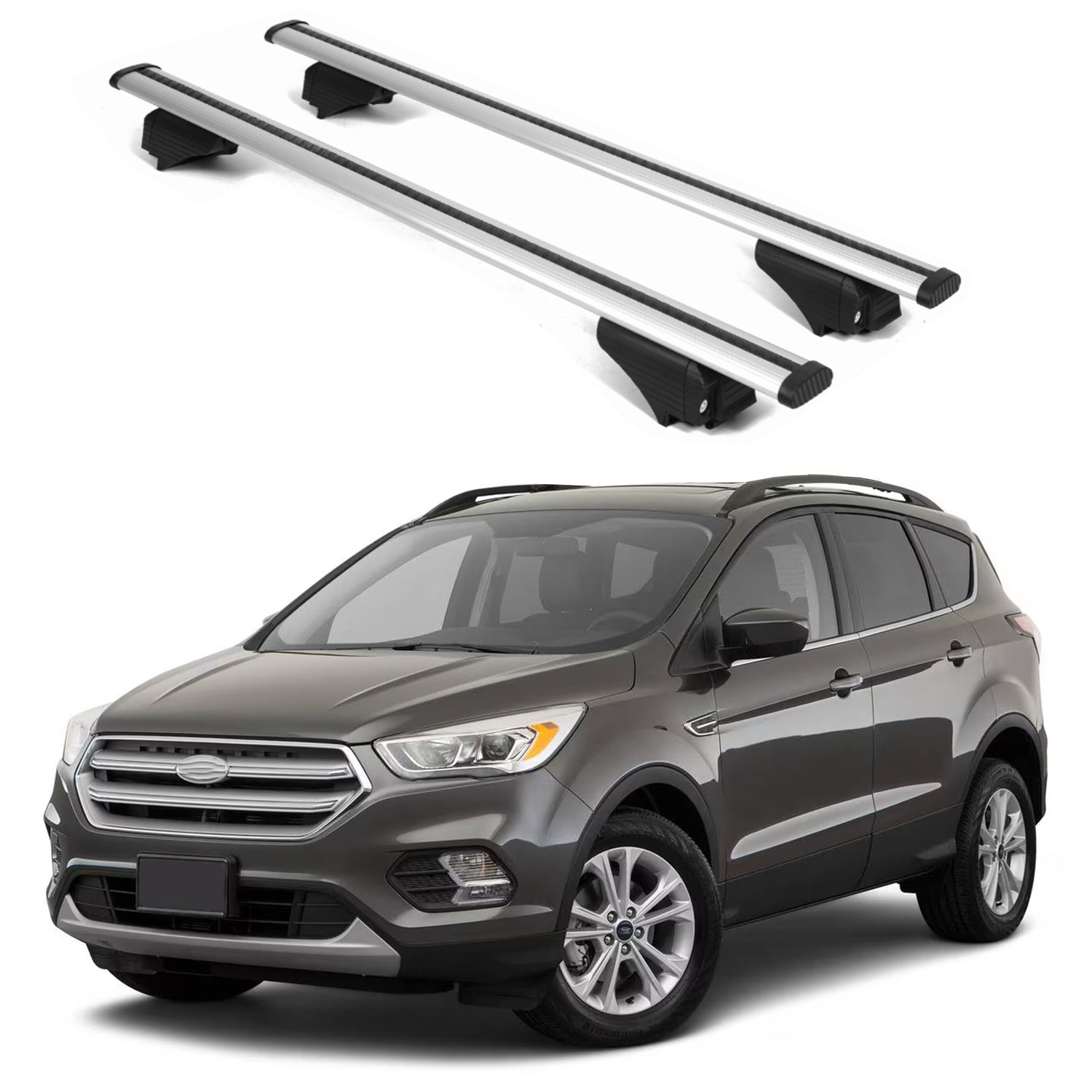 ERKUL Roof Rack Cross Bars for Ford Escape 2013-2019 for Raised Rails - Silver