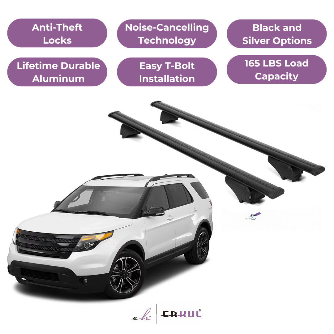 ERKUL Roof Rack Cross Bars for Ford Explorer 2011-2015 for Raised Rails - Black
