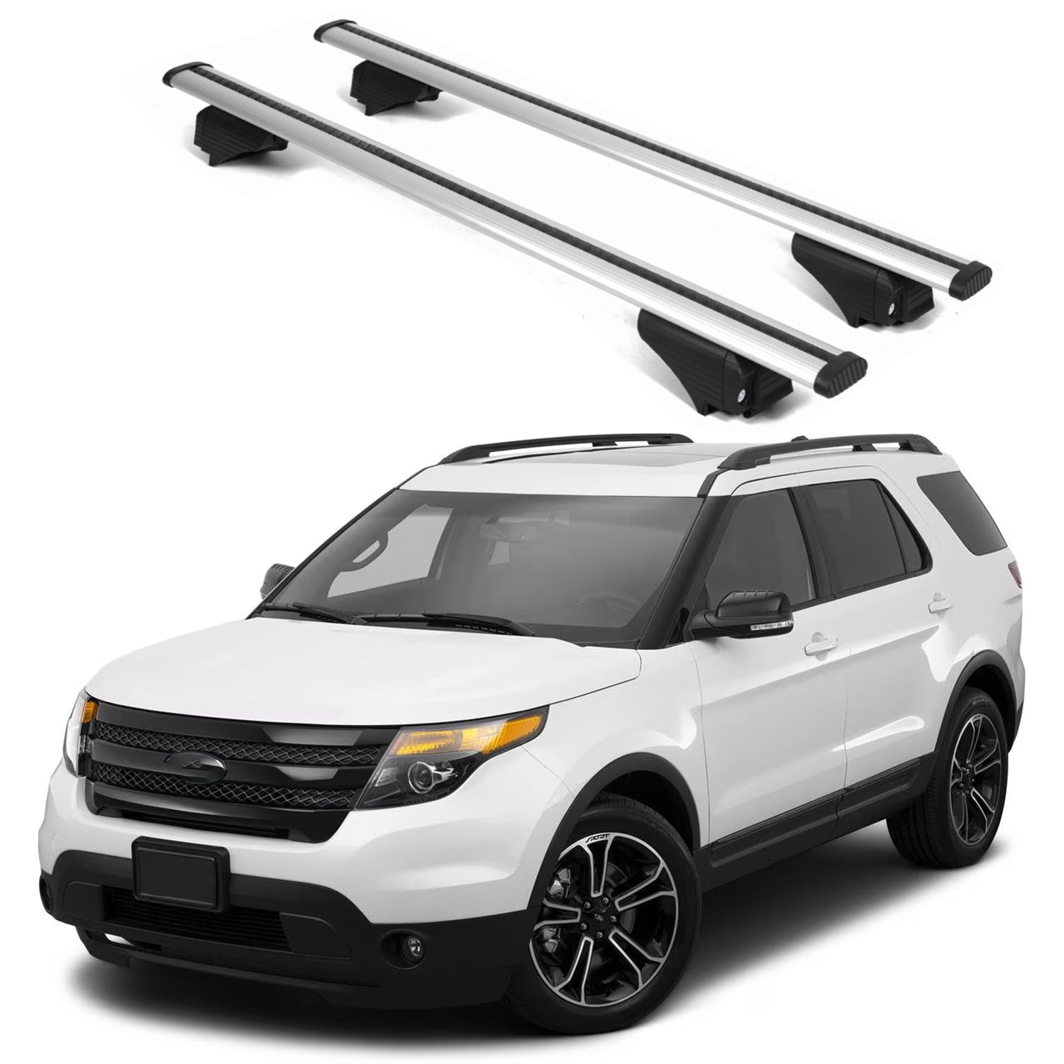 ERKUL Roof Rack Cross Bars for Ford Explorer 2011-2015 for Raised Rails - Silver