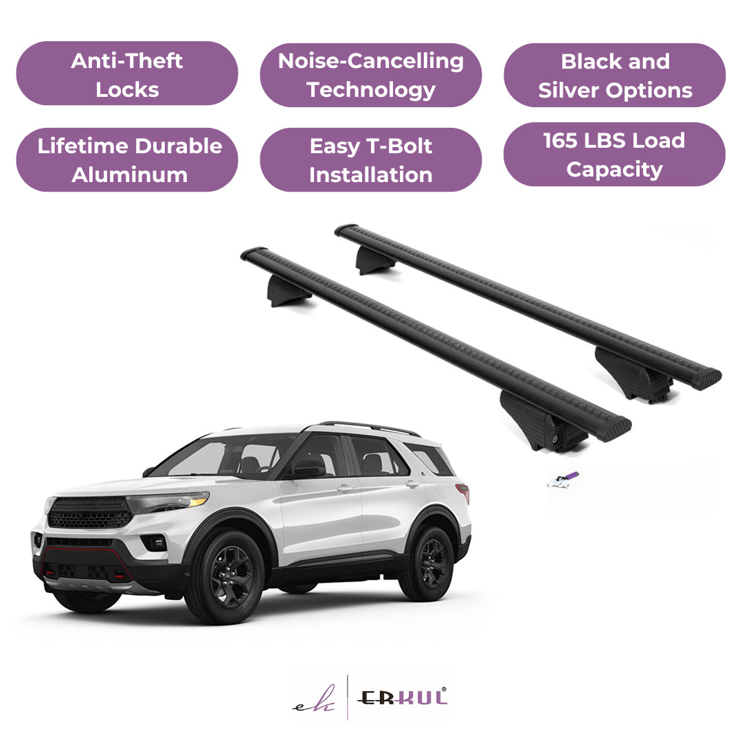 Roof Rack Cross Bars with Extended Bar Design for Ford Explorer 2020-2025 - Black