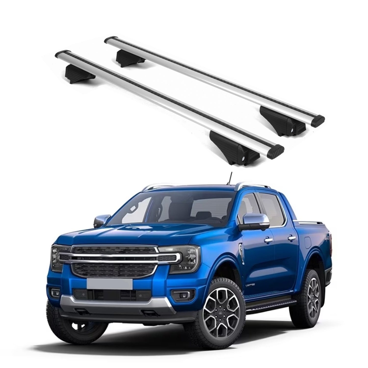 ERKUL Roof Rack Cross Bars for Ford Ranger 2019-2023 for Raised Rails - Silver