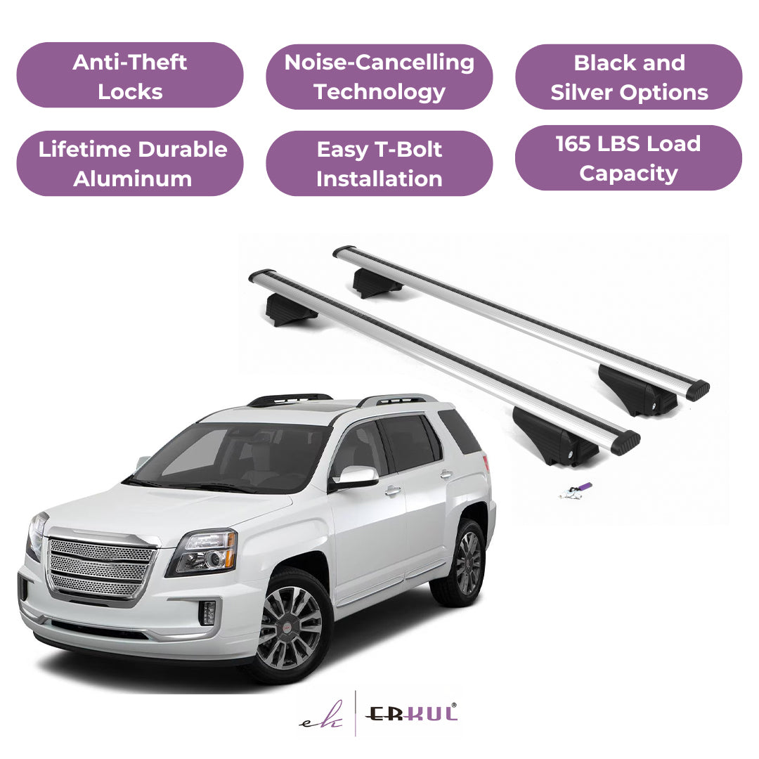 ERKUL Roof Rack Cross Bars for GMC Terrain 2010-2017 for Raised Rails - Silver