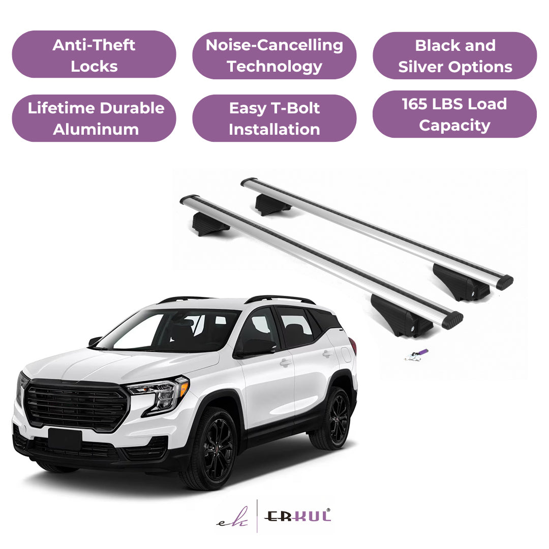 ERKUL Roof Rack Cross Bars for GMC Terrain 2018-2024 for Raised Rails - Silver