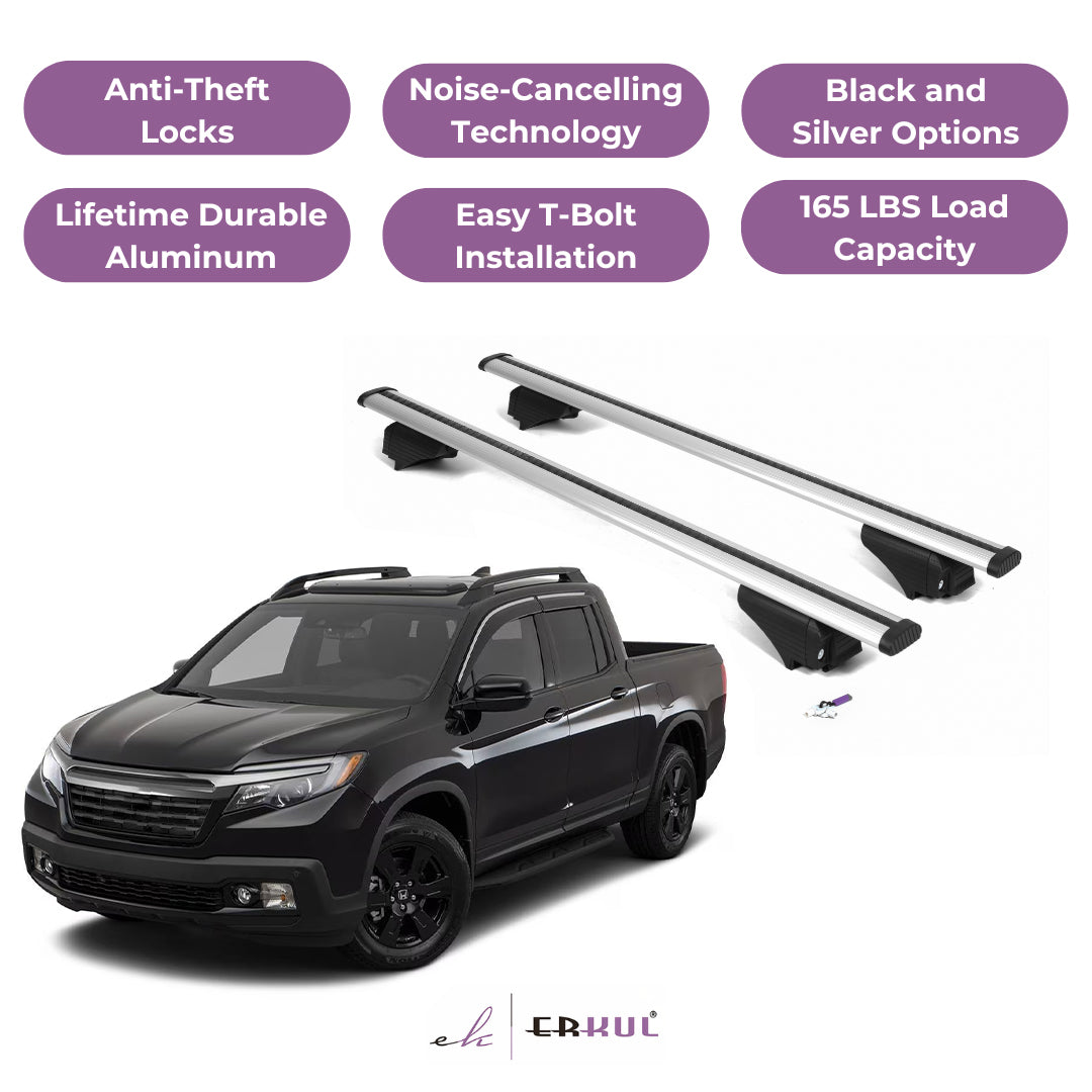 ERKUL Roof Rack Cross Bars for Honda Ridgeline 2017-2026 for Raised Rails-Silver