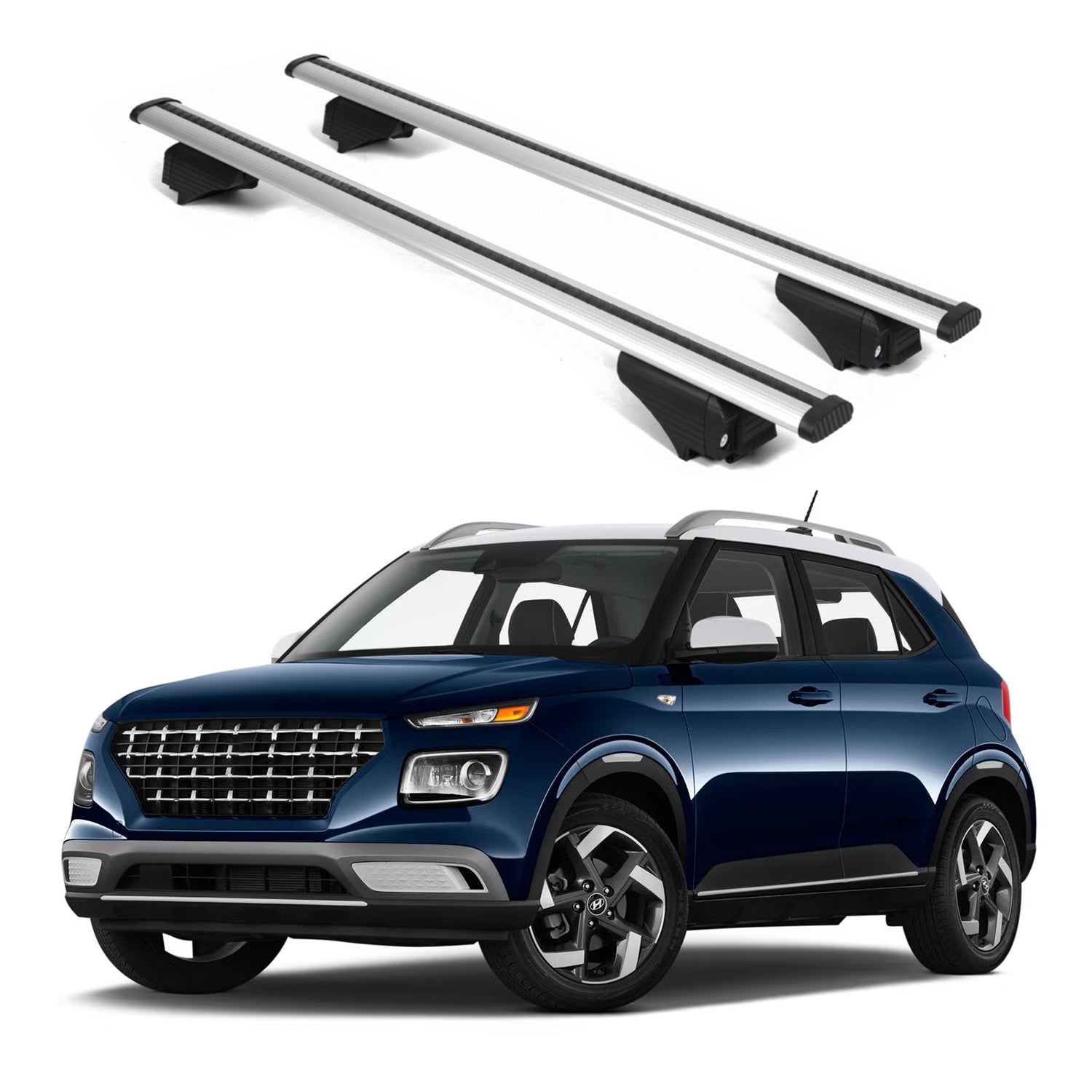 ERKUL Roof Rack Cross Bars for Hyundai Venue 2020-2026 for Raised Rails - Silver