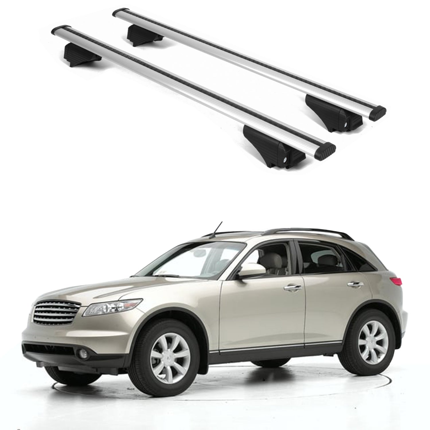 ERKUL Roof Rack Cross Bars for Infiniti FX35 2003-2013 for Raised Rails - Silver