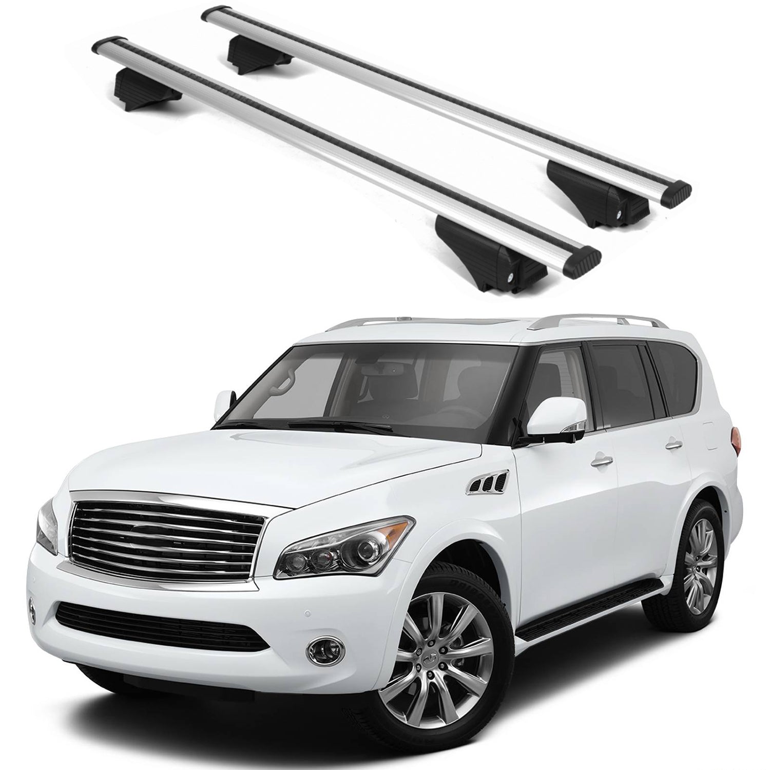 ERKUL Roof Rack Cross Bars for Infiniti QX56 2011-2013 for Raised Rails - Silver