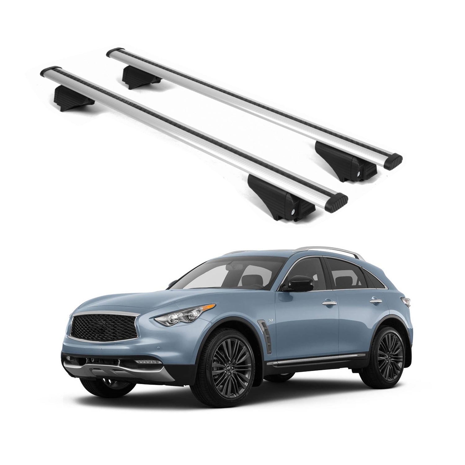 ERKUL Roof Rack Cross Bars for Infiniti QX70 2014-2017 for Raised Rails - Silver